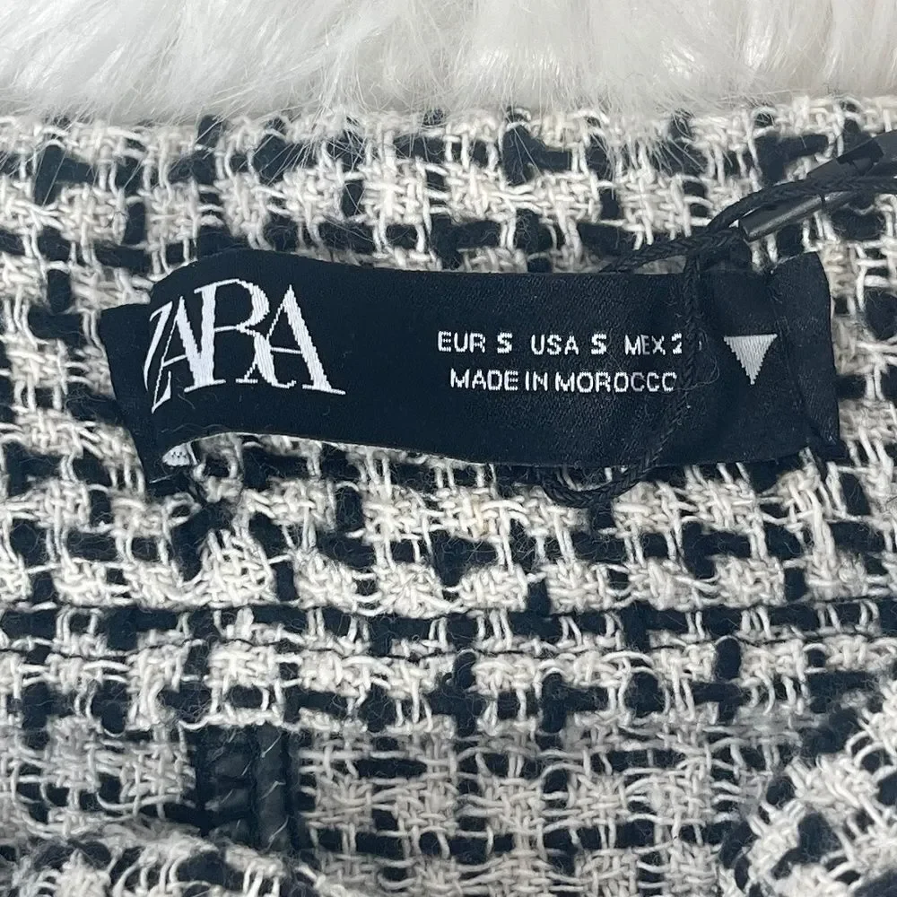 Zara Black/White Woven‎ High Waist Fringed Shorts Sz S